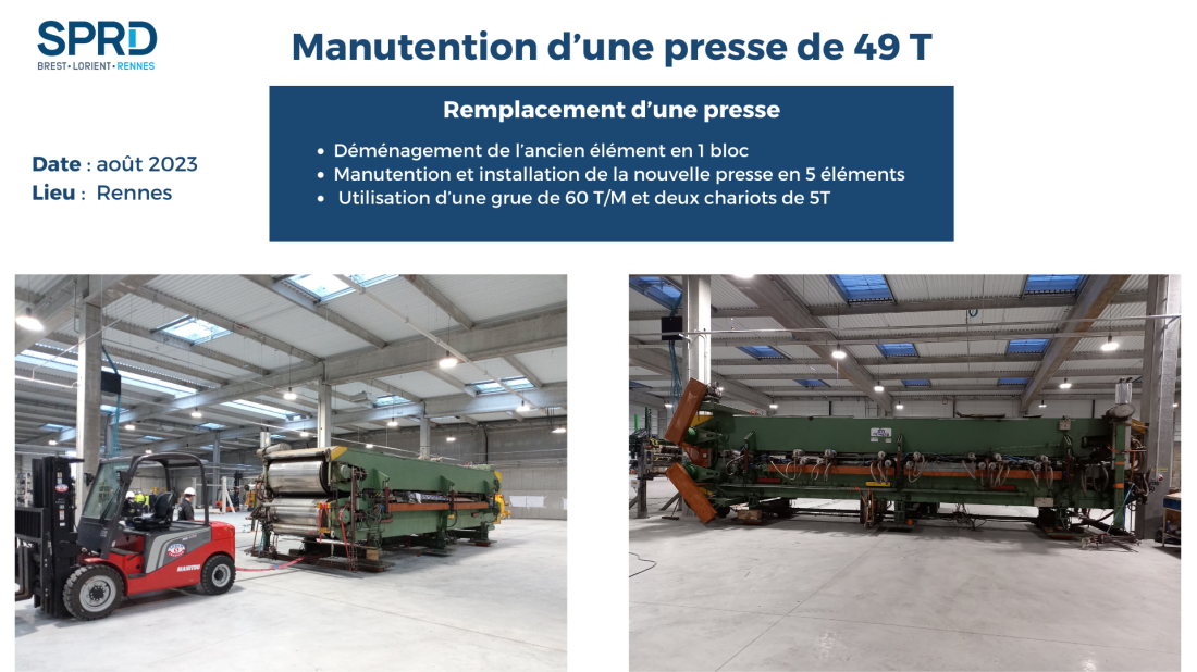 Manutention - D&eacute;pose et repose d'une presse de 49T