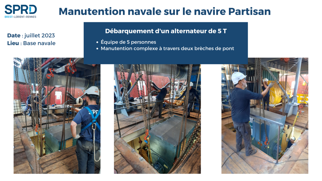 Manutention navale - D&eacute;barquement d'un alternateur de 5 T